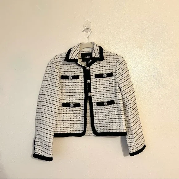 Maje Vitalo Straight Cream Tweed Jacket
